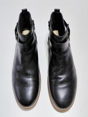 SPERRY Women's Seaport   Black Leather Ankle Boots with Strap Detail Size 9.5